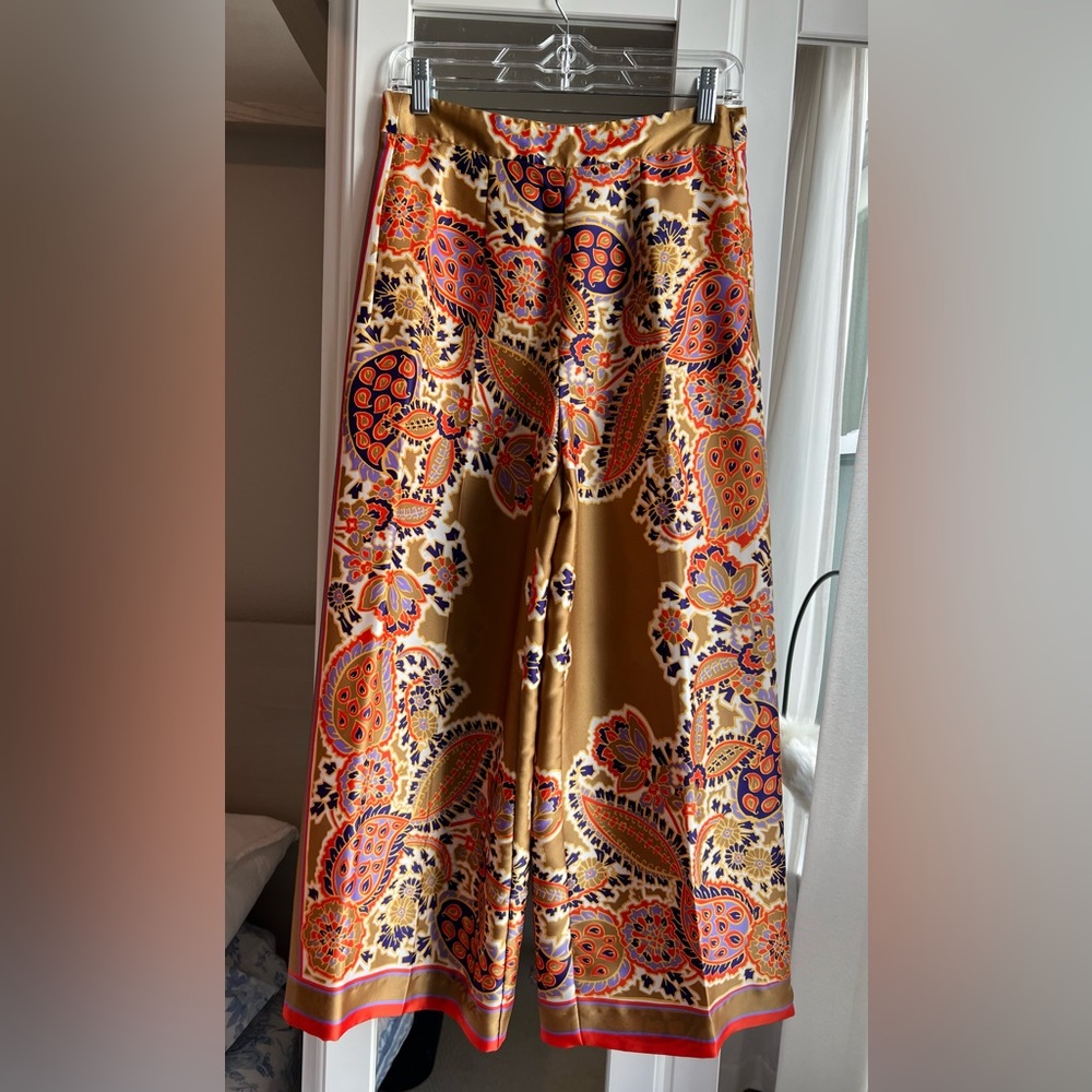 Zara Silky Patterned Wide-leg Pants